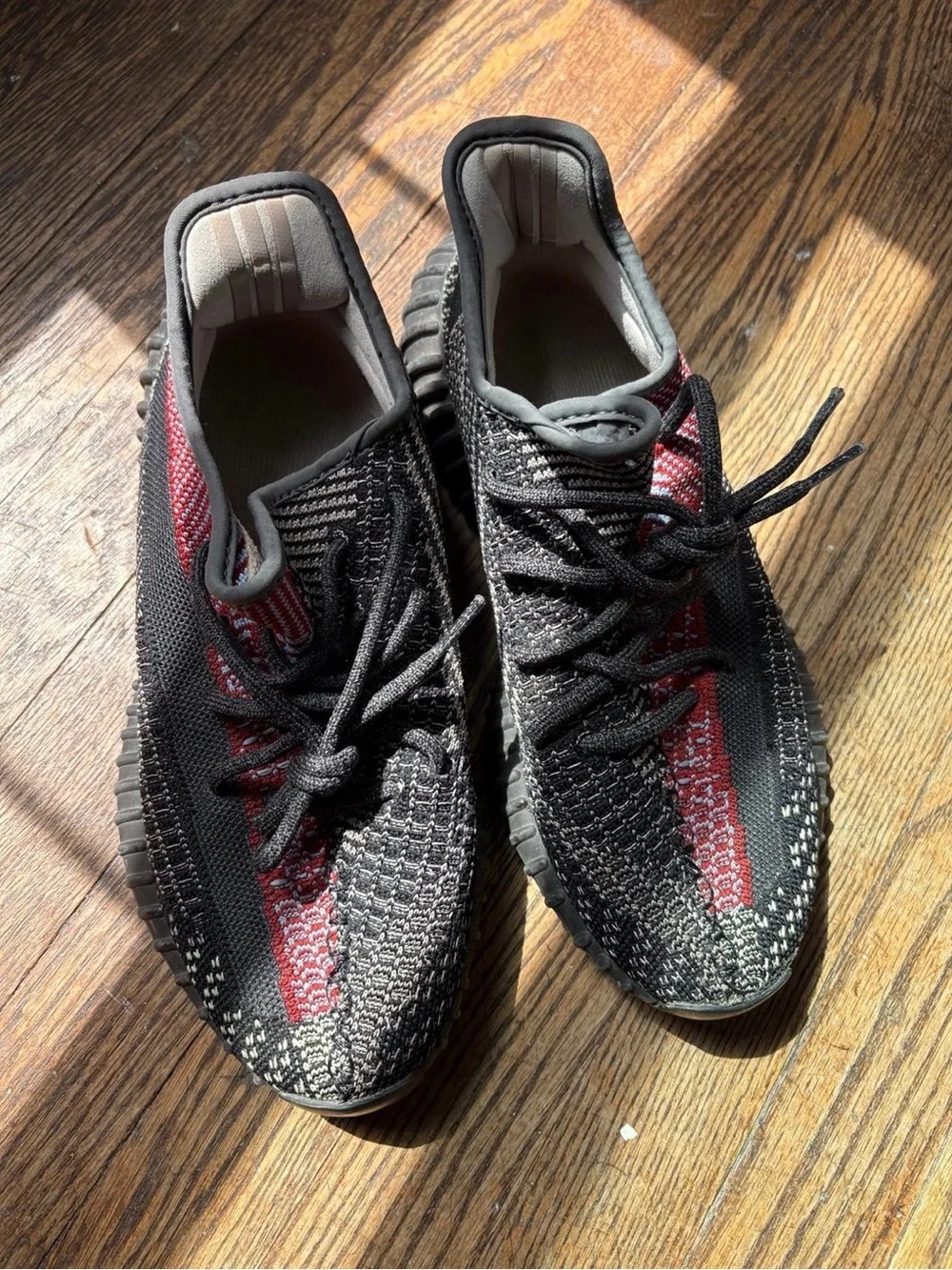 Yeezy Boost Style Black with Red Accent Sneakers